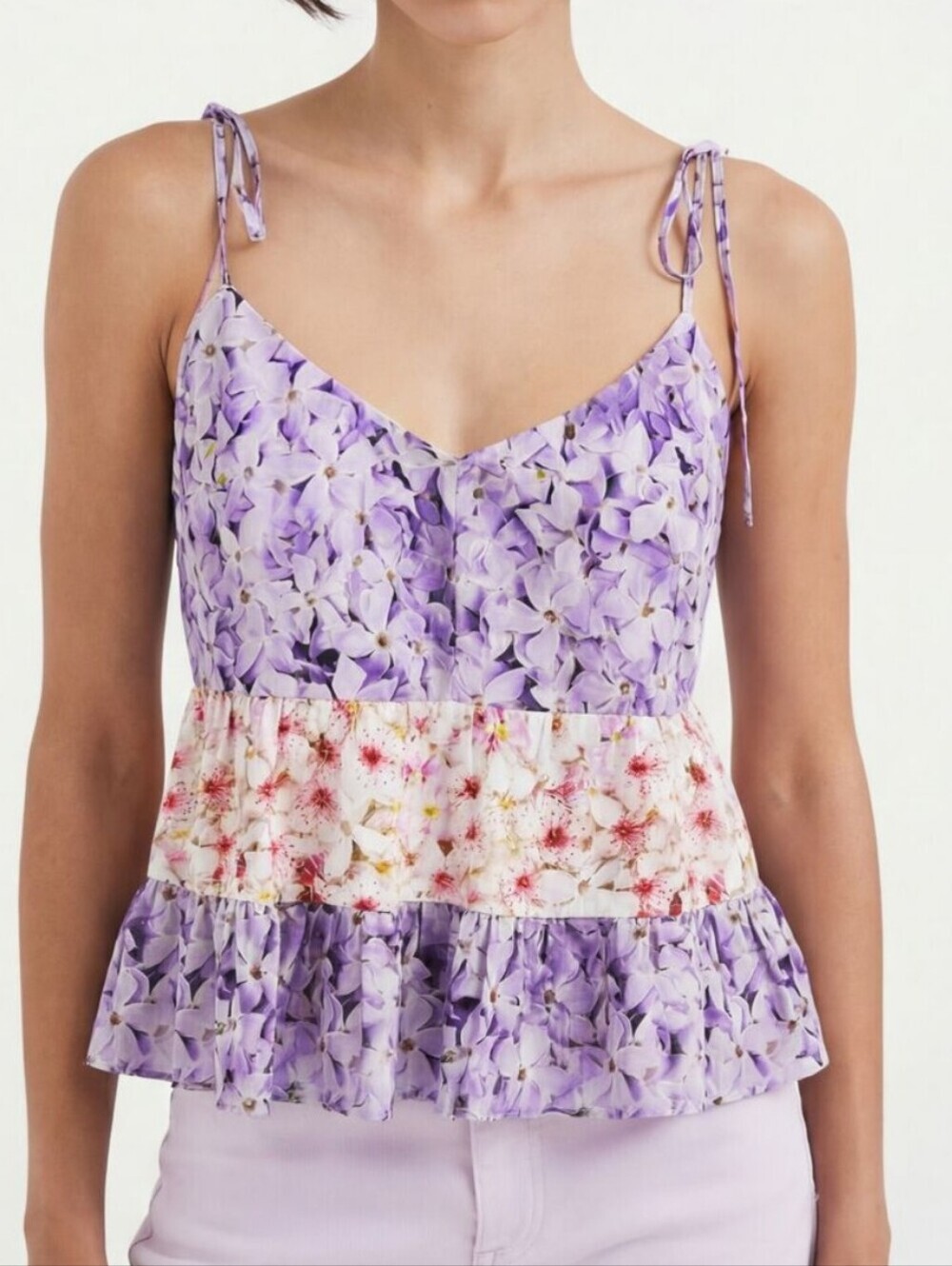 Desigual NEW Savage Lavender Linen Blend Floral Babydoll Top Tank SZ Small Chic